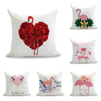 

Pink Flamingo Love Hearts Pillow Euro Cover Decorative Massager Decorative Pillows Home Decor Gift