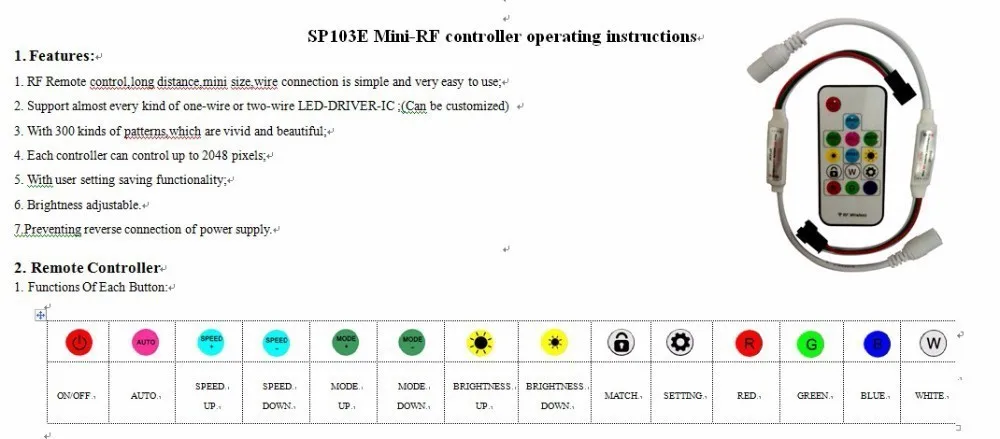 SP103E RF контроллер 14key для DC5V WS2812B DC12V WS2811 мечта Цвет Светодиодные ленты света