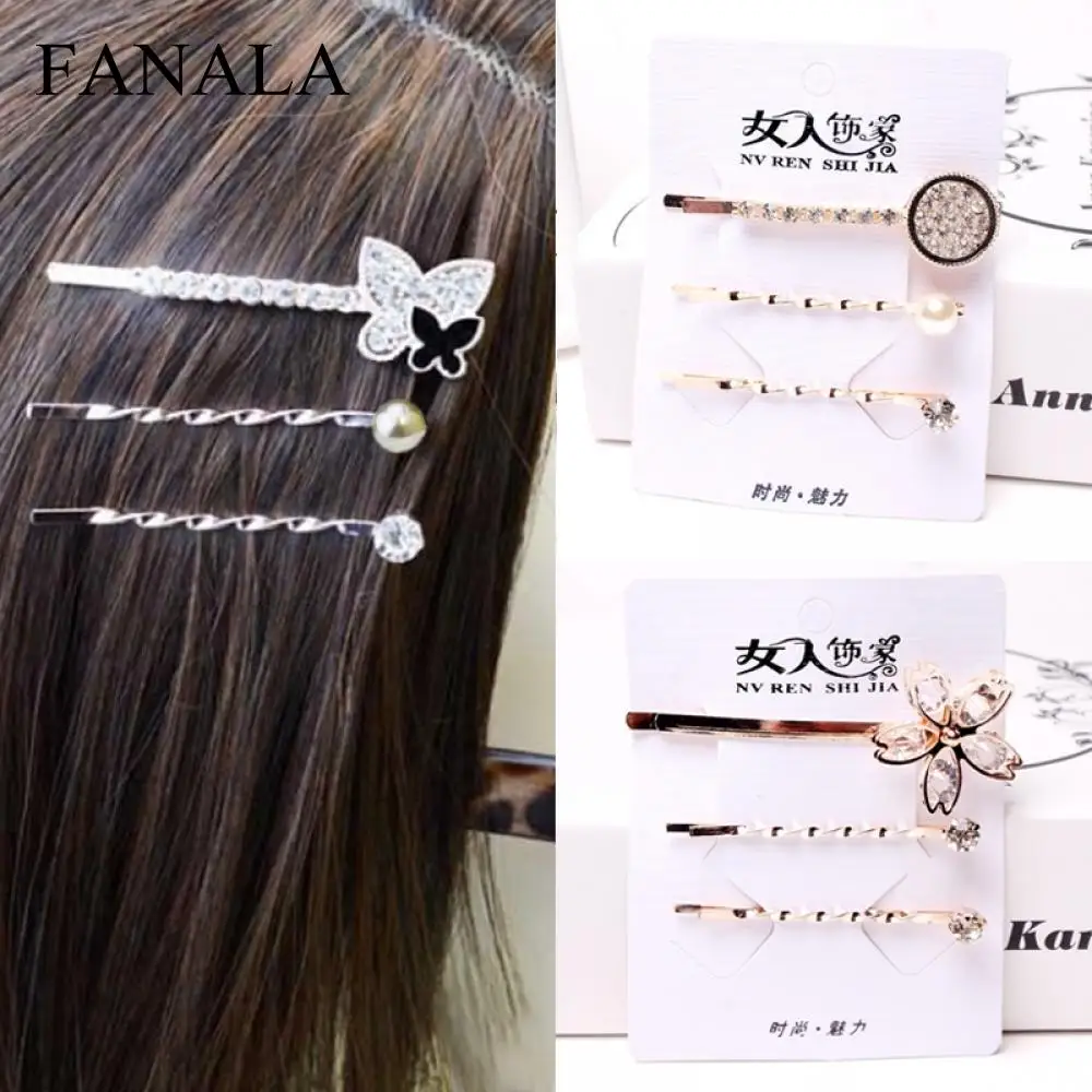 

Flower Bobby Hot Crystal 3PCS Women Pin Clip Barrette Hairpin Pearl Hair Rhinestones Hair Trendy