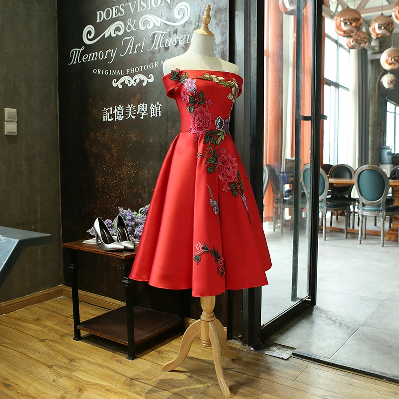 SOCCI красное коктейльное платье, новинка, вырез-лодочка, длина до середины икры, формальные свадебные вечерние платья для невесты, женское элегантное банкетное платье с аппликацией, платье с цветочным рисунком
