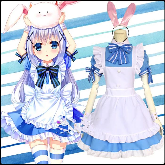 

Gochuumon wa Usagi Desuka Cartoon Anime Cosplay Halloween Kafuu Chino Cos Woman Rabbit Maid Costume Cosplay