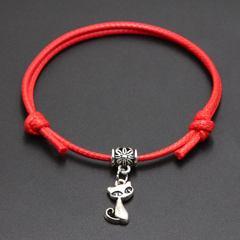 New Proud Cat Pendant Red Thread String Bracelet Lucky Black Coffee Handmade Rope Bracelet for Women Men Jewelry