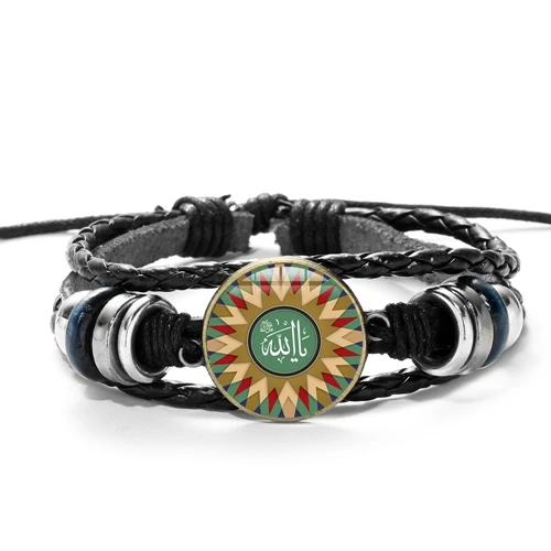 Японский Арабский мусульманский Бог экстравагантный многослойный браслет черный панк кожаный браслет для мужчин и женщин Исламский Коран арабский Классический ювелирный - Окраска металла: Style 4