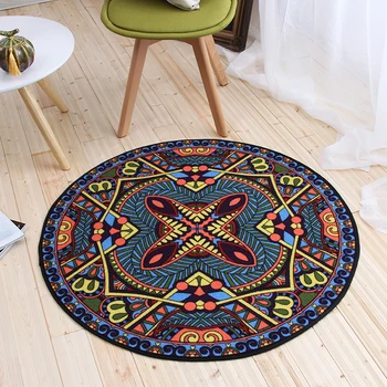 

Modern National Style Geometric Pattern Round Carpet Non-Slip Breathable Living Room Bedroom Rug Home Decorator Floor Rug