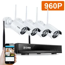 ZOSI 4CH 960P HD Wireless Video Security Camera System 4pcs 1.3MP Outdoor WiFi IP Security Bullet Camera Surveillance NVR Kit