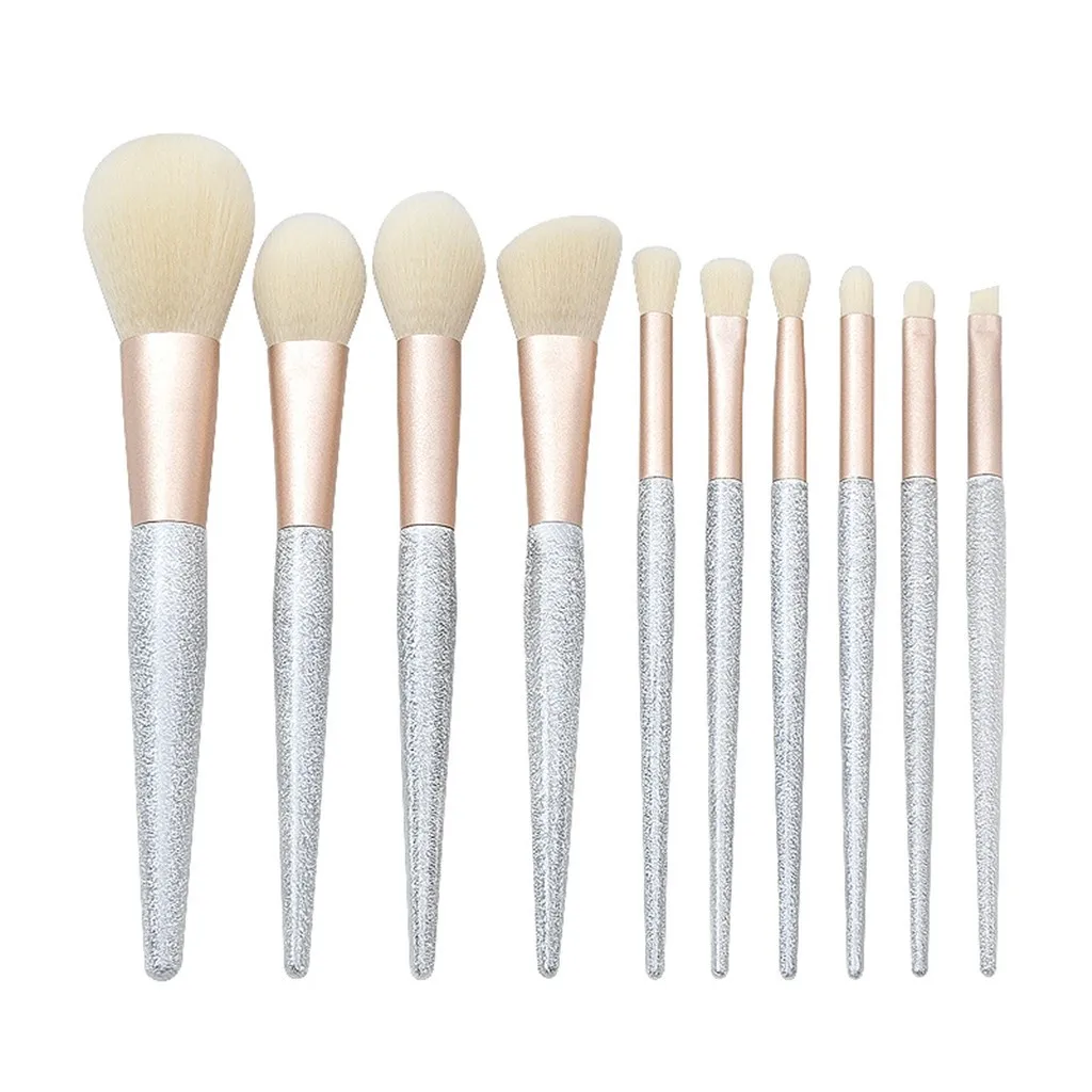 Make up brushes set professional  Mini Makeup Brush Set With 10 Pcs  Silver Sand Mouth Tube White Hair Makeup Brush Set Y709