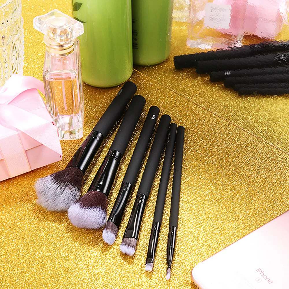 6PC Rubber Cosmetic Makeup Brush Brushes Set Foundation Powder