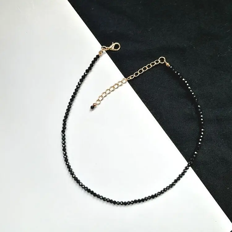 Простое Короткое женское ожерелье с черными хрустальными бусинами, модные ювелирные изделия для женщин, Чокер ожерелья бижутерия для женщин, женские вечерние ожерелья