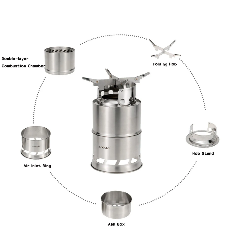 Lixada походная плита, портативная дровяная плита из нержавеющей стали, оборудование для кемпинга, мультитопливная плита для кемпинга, походов, пикника, барбекю