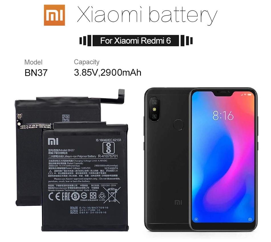 Аккумулятор для телефона Xiao mi BN37 для Xiao mi Red mi 6 Hong mi 6A 2900 мАч, Высококачественная запасная батарея, розничная посылка+ инструмент