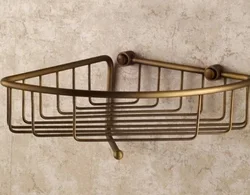 Bathroom Accessory Antique Brass Large Corner Shower Storage Basket aba078