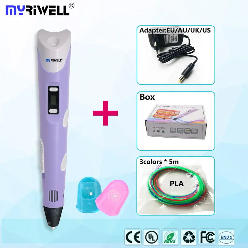 Myriwell 3D Ручка RP-100B ручки 100 м ABS 1.75 мм PLA-волокно 3D печатных ручка 3 D ручка умный ребенок подарок на день рождения модель инструмент для рисования - Цвет: only pen purple