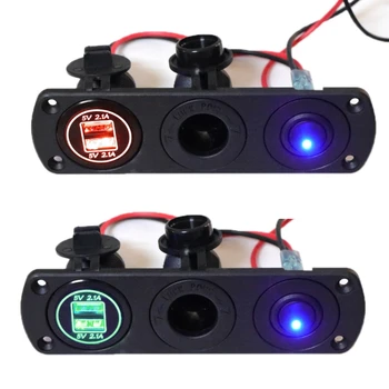 

12V Dual USB Charger 2.1A Power Outlet ON/OFF Switch Panel for Car Boat Marine