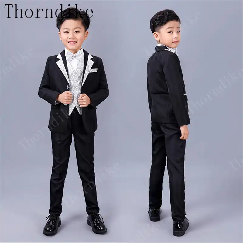 5 Uds De Trajes Negros Para Ninos Pequenos Traje Formal De Boda Para Ninos Vestido De Esmoquin Anillo Portador De Fiesta Aliexpress