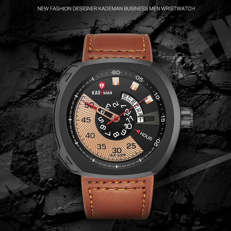 KADEMAN Роскошные армейские мужские часы Лидирующий бренд Военные Спортивные кварцевые наручные часы водонепроницаемые кожаные модные мужские часы Relogio Masculino
