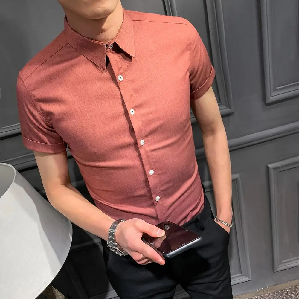 

2019 Korean style design short-sleeved shirt men's wild Korean version of the self-cultivation trend handsome shirt