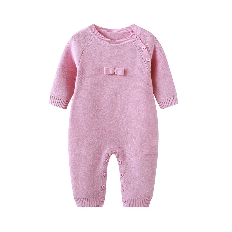 

Soft Newborn Baby Clothes 100% Cotton Knitted Long Sleeve Toddler Girl Rompers Jumpsuits Solid Pink Infant Overalls Kids Pajamas