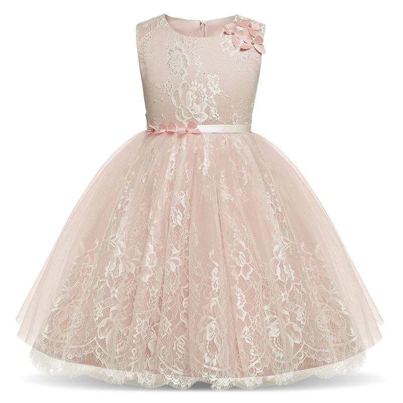 

3-8 Years Children Girls Flower Dress Vintage Princess Solid Dresses Toddler Christening Clothes Girls Lace Gown Prom Party Wear