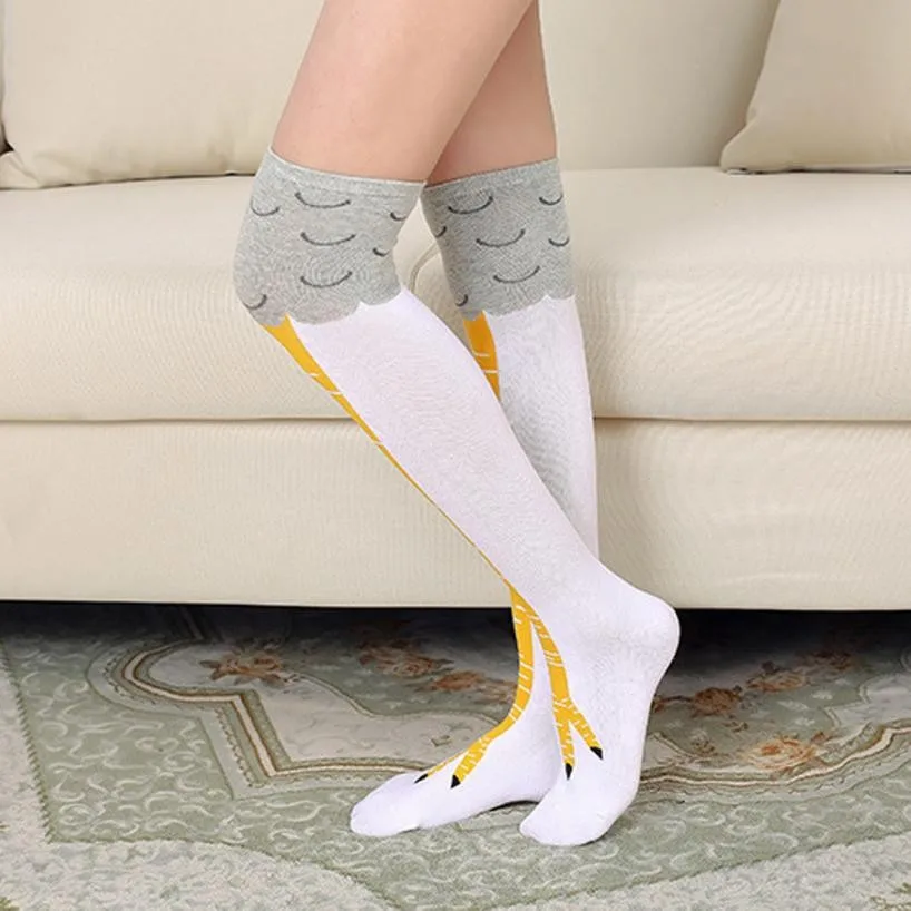 2018 summer womens candy colored stripes cotton sexy long socks style party Casual Chicken Creative Print Cartoon Thigh Socks