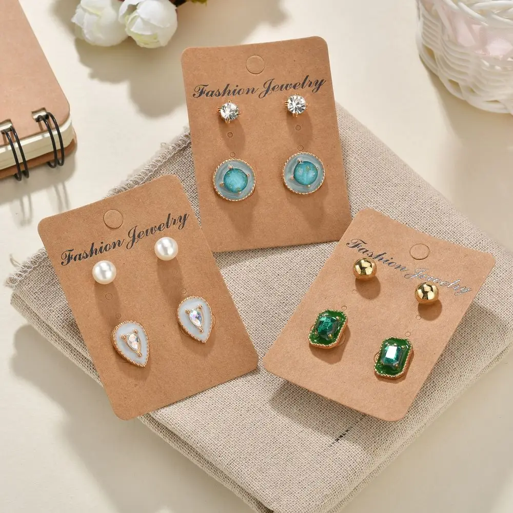 

MissCyCy Vintage Water Droplets Round Geometric Earrings for Women Fashion Rhinestone Imitation Pearl Earrings Set