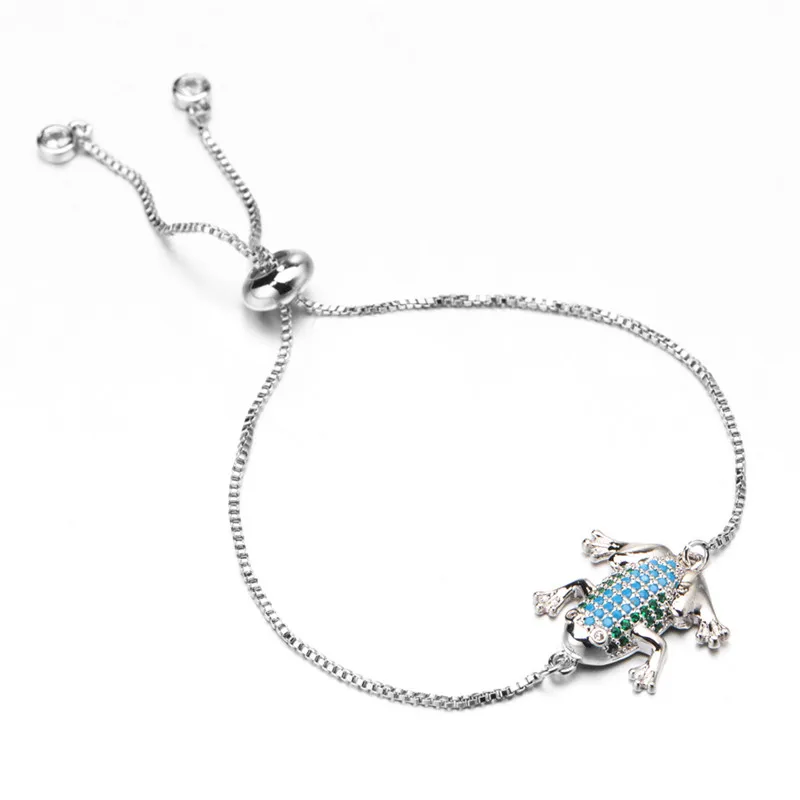 Высокое качество милый синий кристалл лягушка животное золотой и серебряный модные медные браслеты для женщин очаровательные трендовые ювелирные изделия - Окраска металла: B020565