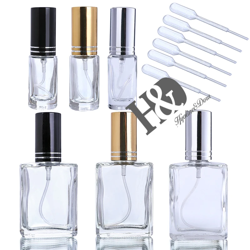 

H&D Set of 6,Transparent Thin Glass Spray Bottle Sample Glass Vials Portable Mini Perfume Atomizer With Straw Travel Containers