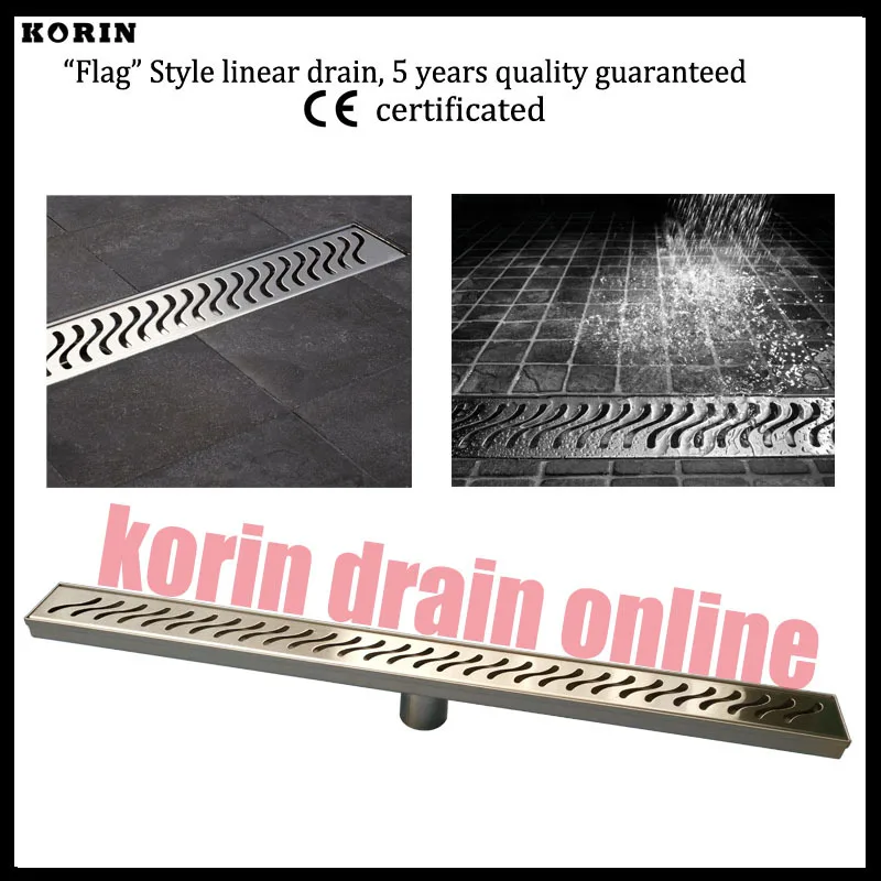 700mm "Flag" Style Stainless 304 Linear Shower Drain, Vertical Drain