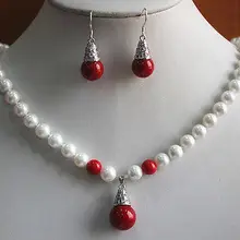 Благородство удача женский натуральный очаровательный 8 мм белый/красный/оранжевый корпус жемчужное ожерелье серьги кулон ювелирный набор