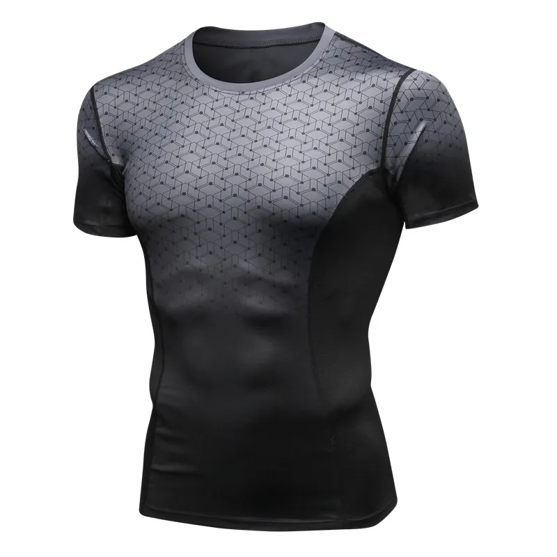 Спортивная одежда сухая посадка мужские рубашки для бега принт Градиент спортивный фитнес-зал футболки облегающая компрессионная футболка для тренировок