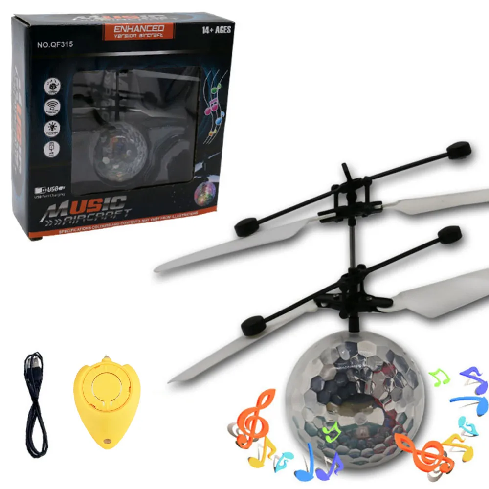 

Kids Novetly Toys Induction Magic Music Flying Ball Colorful Flashing Aircraft Glittering Crystal Ball Remote Control Aircraft