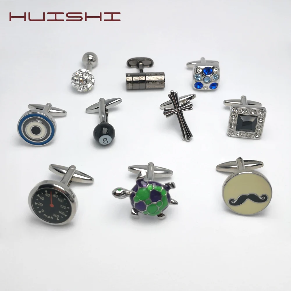 HUISHI Роскошная новинка белые черные синие зеленые запонки с кристаллами на