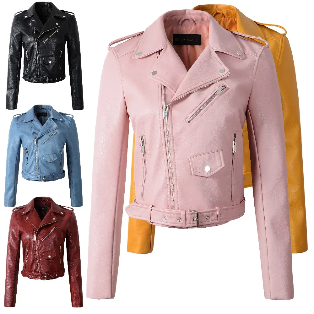 

high quality Outerwear Women Motorcycle PU Leather Red Jackets Female New Faux Winter Autumn Short Coat Hot Outwear Free Ship