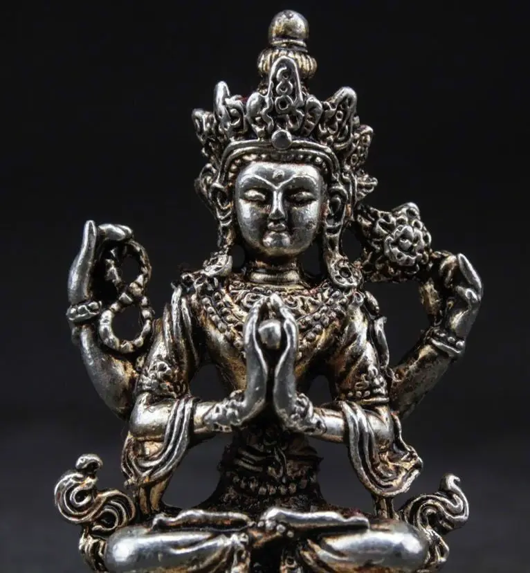 Fengshui китайская ручная работа старая тибетская Серебряная резная прекрасная