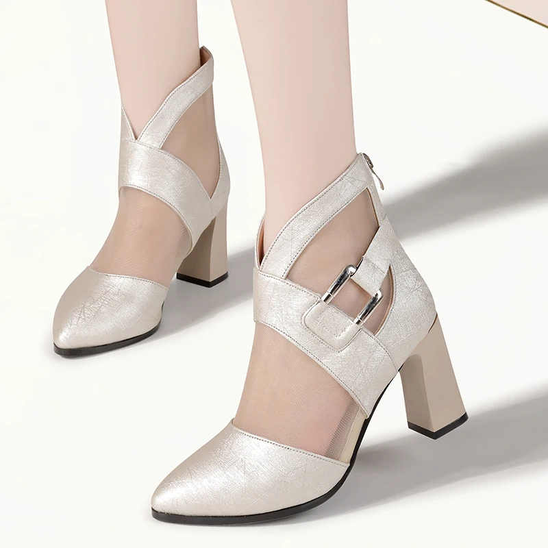 

New 2019 Sandals Pointed Women Shoes Summer Leather High Heels Gladiator Sandals Sexy Party Shoes Fashion Zip Women Sandals