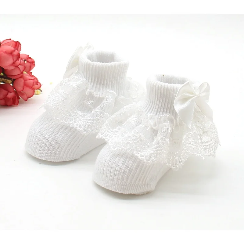 Прекрасный Новорожденный ребенок жемчуг цветок рюшами Кружева Принцесса носки детские теплые натуральный хлопок красочные носки Новое поступление