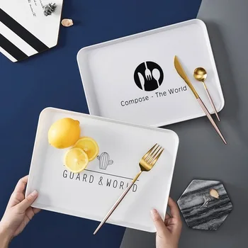 

Plastic Dessert Serving Tray Nordic Breakfast Bread Snack White Plate Home Storage Tray Vogue Rectangular Teacups Organizer Tray