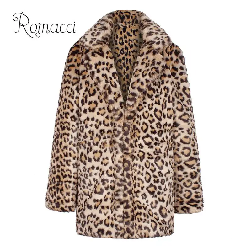 Зимнее женское длинное пальто из искусственного меха с леопардовым принтом и зубчатым воротником, манто fourrure, куртка с длинным рукавом, парка размера плюс, верхняя одежда