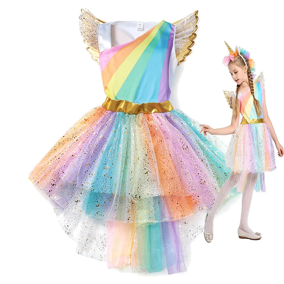 Платье с единорогом для девочек, костюмы для вечеринки в честь Дня Рождения, принцесса, радуга, нарядная одежда для девочек, нарядное платье с единорогом, одежда для сцены