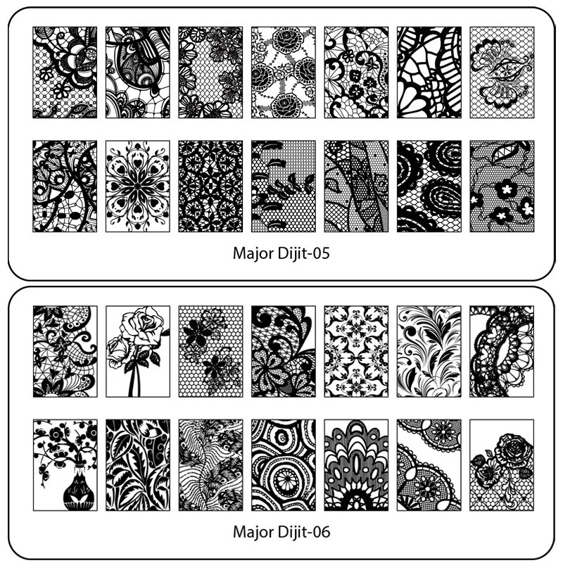 Новое поступление MajorDijit черный цветок кружева ногтей штамповки пластины нержавеющая сталь дизайн ногтей штамп маникюрный шаблон инструменты для ногтей