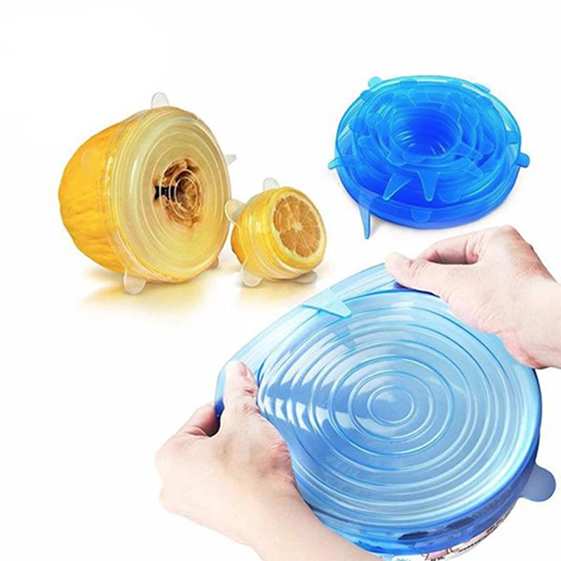

6Pcs Silicone Stretch Air-tight Vacuum Lids Keep Fresh Leak Proof Food Bowl Cup Dish Cover Multi-functional Food Fresh Wrap