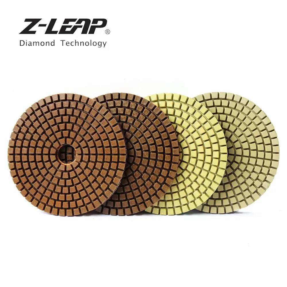 

Z-LEAP 4PCS 4 Inch Diamond Polishing Pads 100mm Quartz Stone Granite Marble Grinding Disc Thickness 3.5mm Wet Use Abrasive Wheel