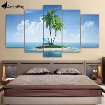 

5 piece HD print wall art canvas painting tropical island posters and prints Coconut Grove home decor free shipping CU-2472B