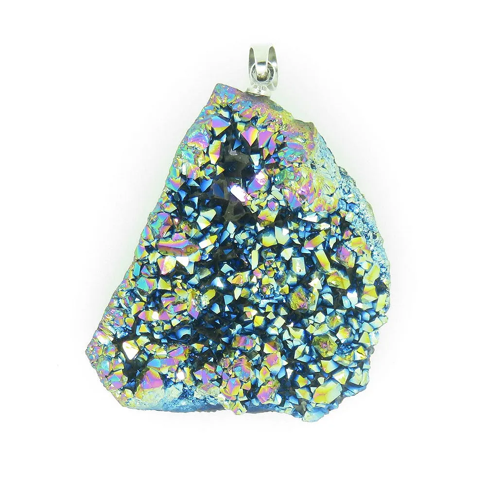 

HanKun 1 Piece Personalized Plated Multi Color Natural Irregular Raw Crystal Mineral Specimens Druzy Pendant