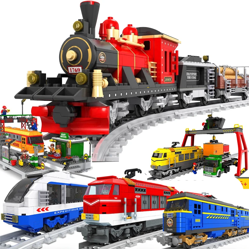 

AUSINI compatible legoeing city train station Model building kits rails sets track blocks bricks children kids toys Treno gifts
