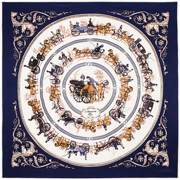

Luxury Brand Twill Silk Scarf Multicolor Square Scarf Royal Horse Carriage Trip Print Kerchief Woman Neck Shawl Wraps Echarpe