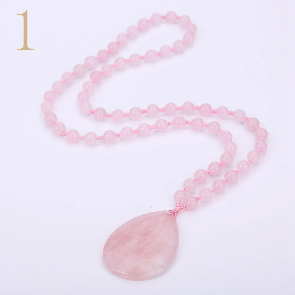 Yumten розовый кварц кулон ожерелье для женщин длинный свитер цепи капли воды Pendentif Femme ювелирные изделия драгоценный камень бисером аксессуары - Цвет камня: Rose Quartz