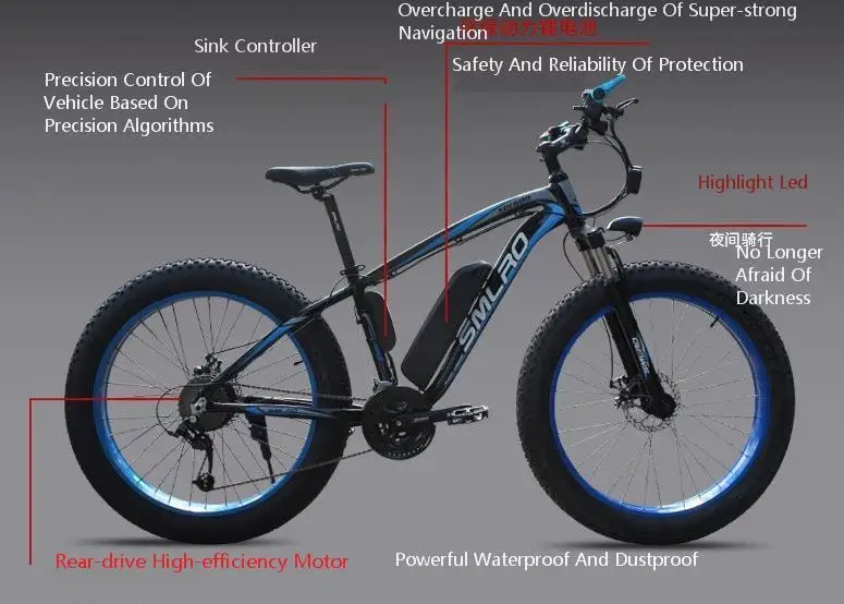 Discount SMLRO Lithium Electricity Snowfield Ebike 48V 15AH 500W Aluminium Alloy Wide Tire Beach Vehicle powerful electric bike bicycle 7