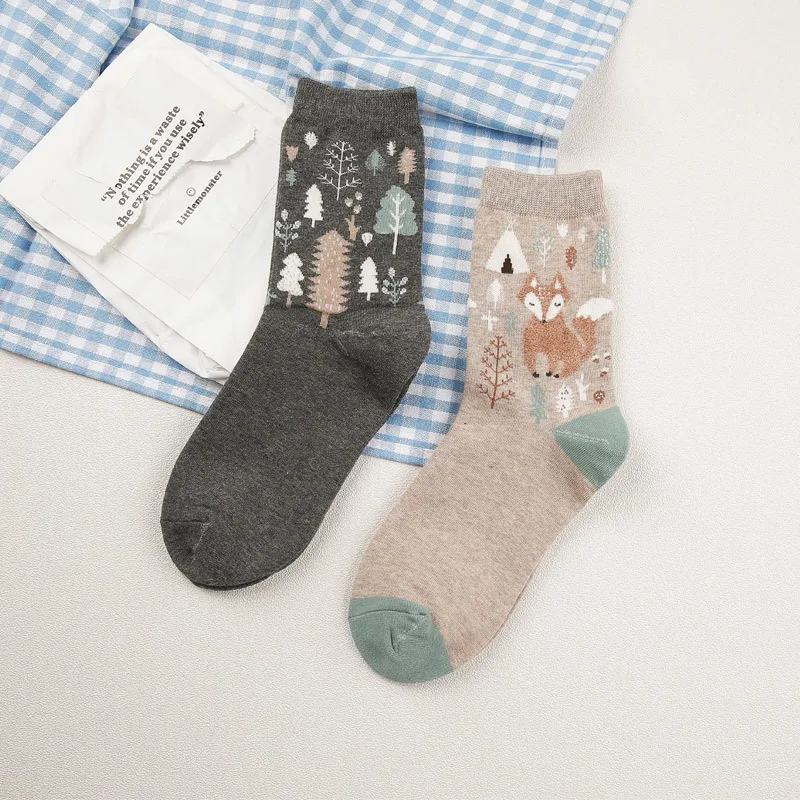 [PEONFLY] Winter Autumn 3D Animals Cartoon Socks Women FOX Foot prints Cotton Socks Floor Keep Warm High Qualit