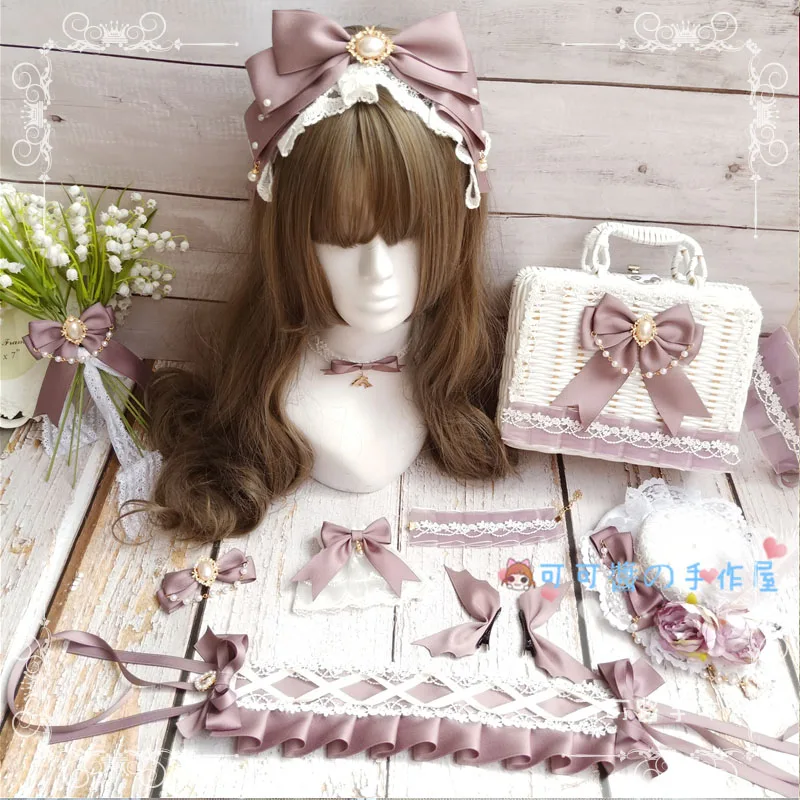 

Dreaming of Whale Island little thing Lolita hairband with rattan bow hair clip gorgeous KC flat hat lace sleeve