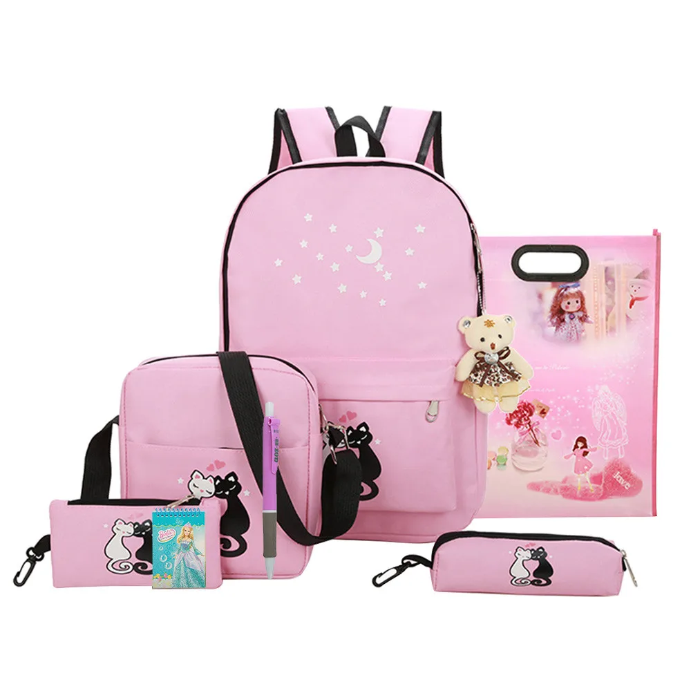 8 шт., милый рюкзак с принтом в виде животных и звезд, женский холщовый рюкзак, школьные сумки для девочек-подростков, школьный рюкзак# YL5 - Цвет: Розовый
